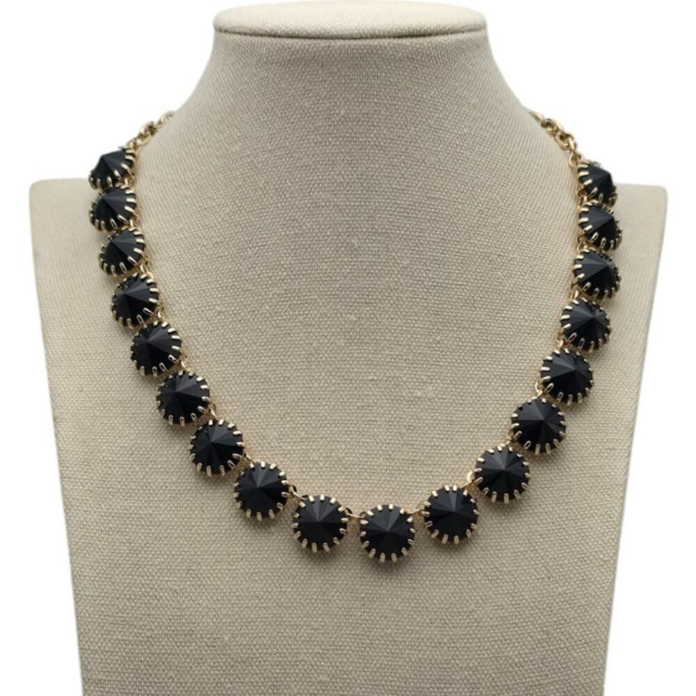 J. Crew Jet Black Faceted Glass Rivoli Necklace - Modern Chic